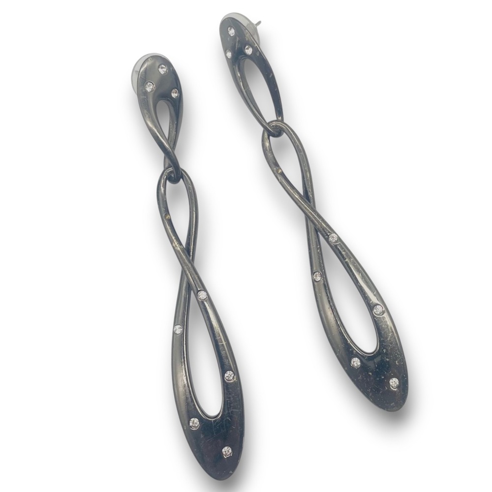 Erwin Pearl Twisted‎ Infinity Drop Earrings Gunmetal Crystal Statement 4" Drop